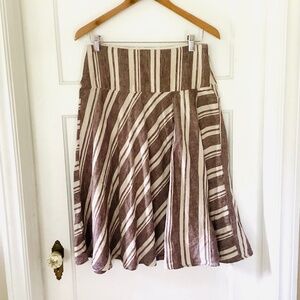 Gap 100% Linen Midi Asymmetrical Skirt Women's Size 4 Brown Cream Striped Preppy
